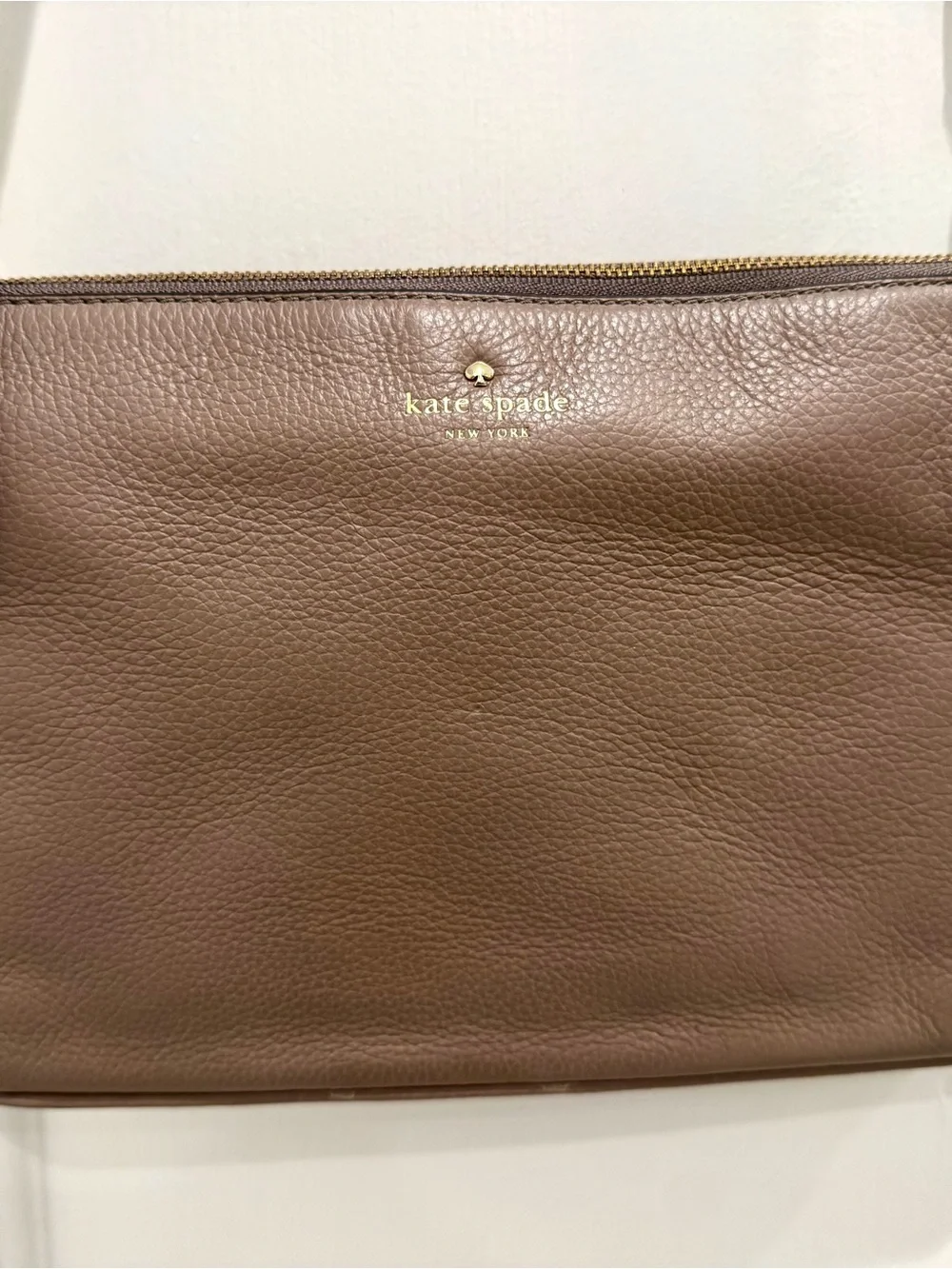 kate spade Taupe Mauve Pebbled Leather Crossbody with Gold Hardware